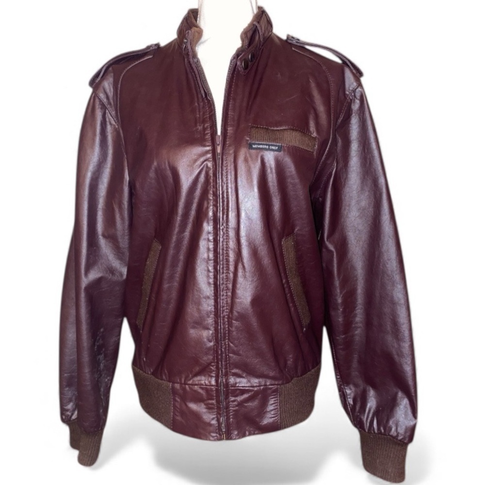 MEMBERS ONLY Iconic Racer Motorcycle Jacket Gen Leather Vintage 80s Brown SZ 38 - Picture 2 of 7